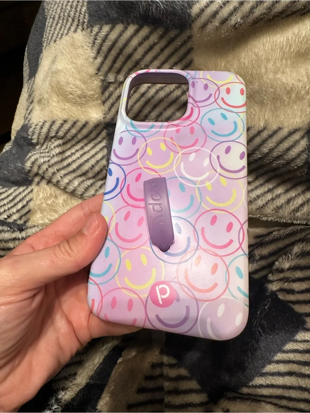 Loopy Case Smiley Pattern Phone Case with Lavender Grip iPhone 14 Pro Max